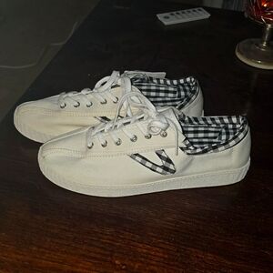 Womens 10 Tretorn sneakers white black gingham.  New with tags